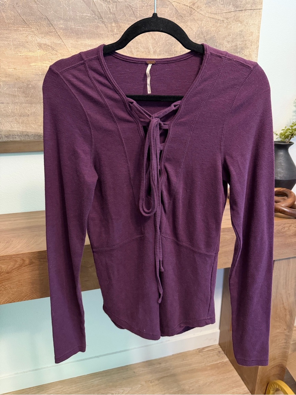 Free People purple long sleeve top with tie front detail Size M